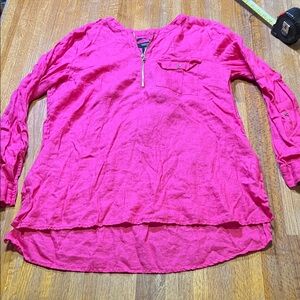 Jones & Co New York Women Large Pink Quarter Zipper Mock Neck Roll Tab Sleeve